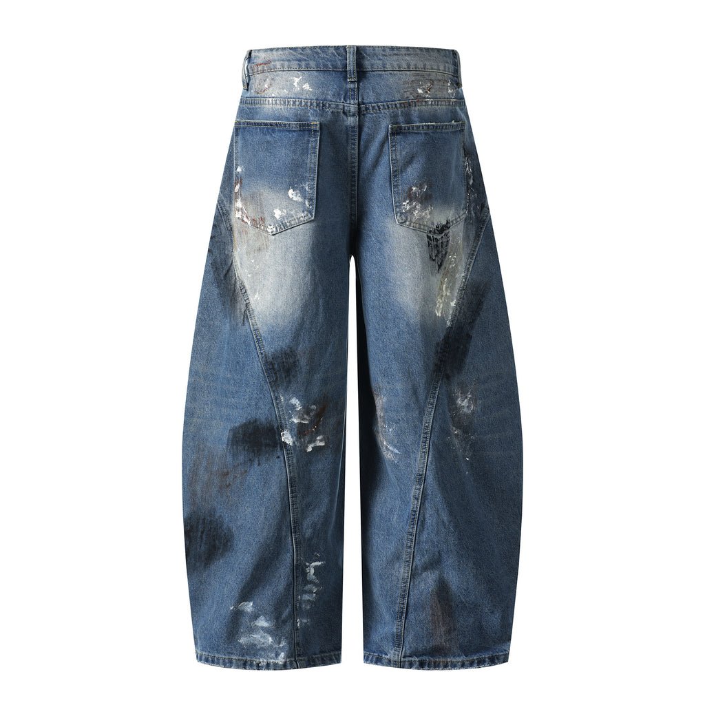 Sense Heavy Hand-Painted Graffiti Jeans Wide Leg Patchwork Cut Fashion Brand Pants