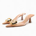 Pointed toe PVC transparent rubber sandals, metal square buckle, stiletto heel, trip strap, sexy women's shoes