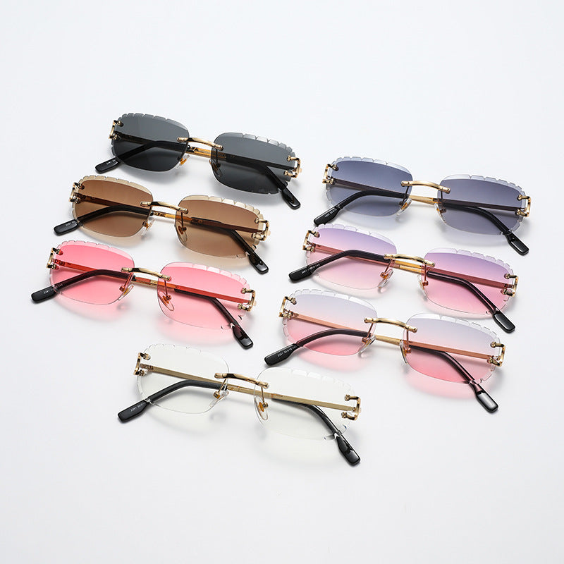 New Cut - Edge Oval Inverted Sunglasses Pattern Rimless Glasses Sunglasses
