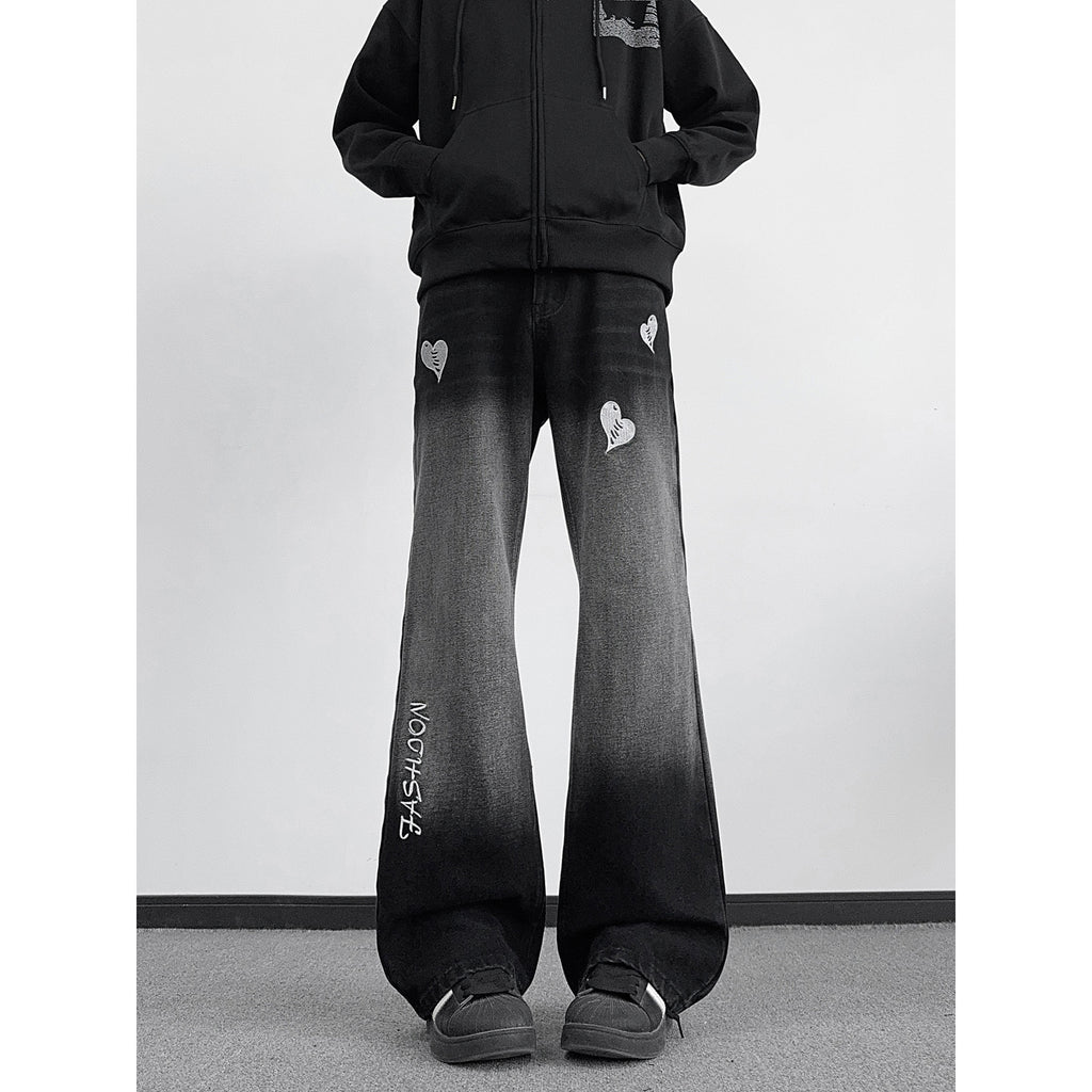 Washed Ombre Embroidered Denim Pants Men