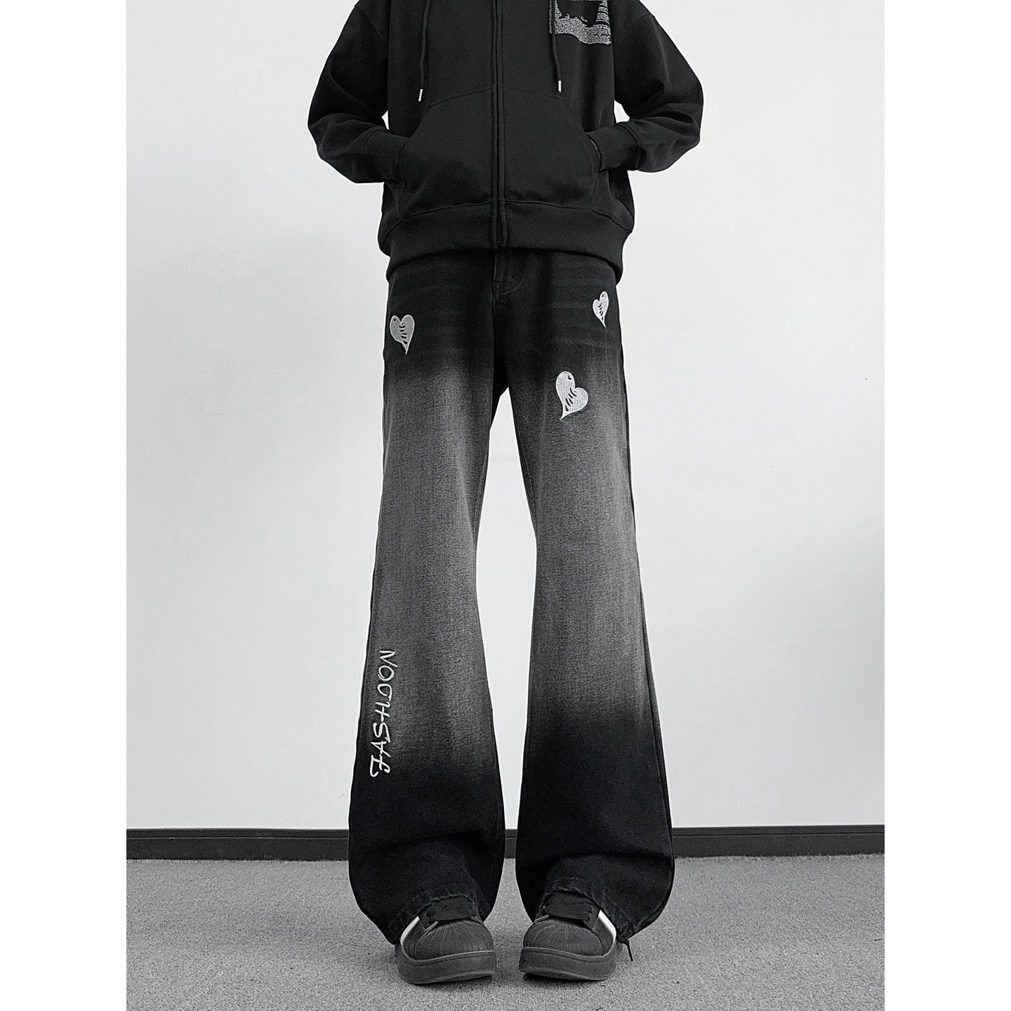 Washed Ombre Embroidered Denim Pants Men