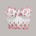 Lace Floral Embroidered Short Crop Belly-Baring Boned Tube Top