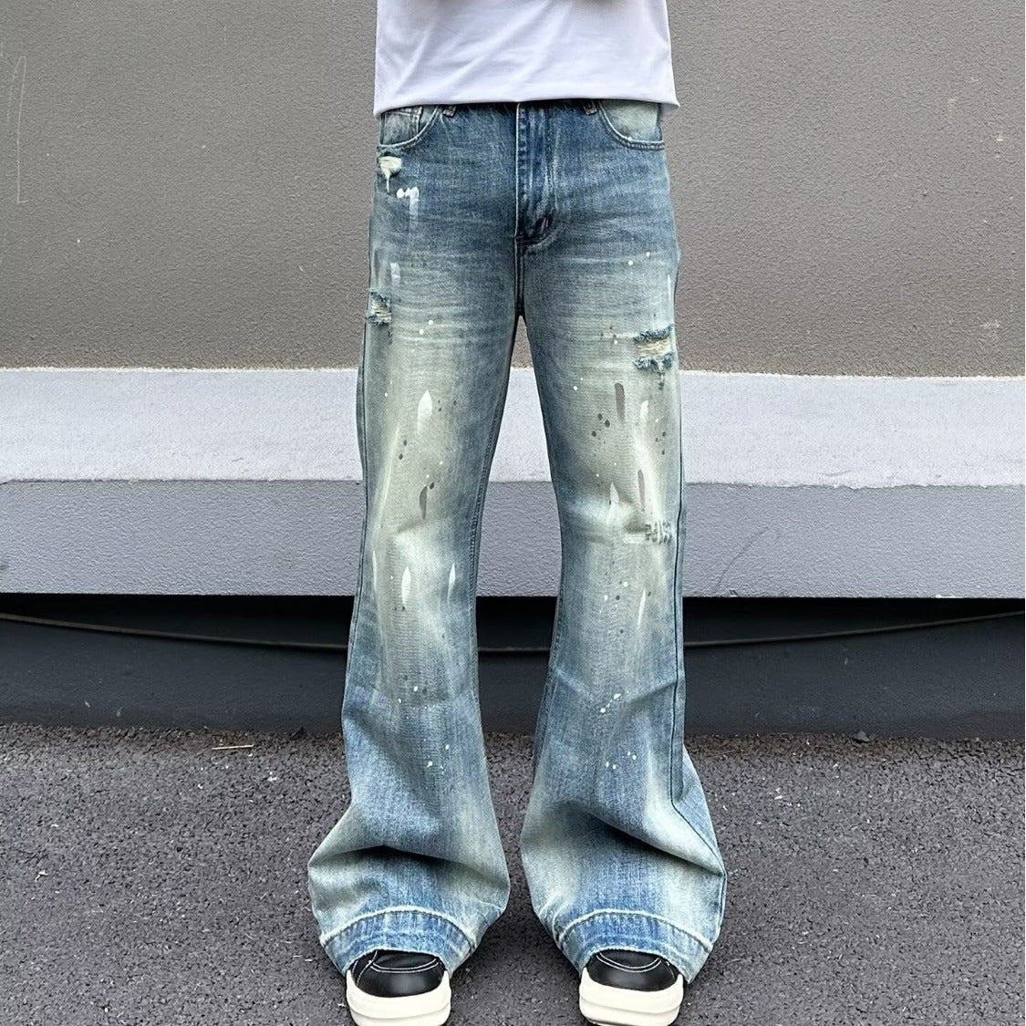 Splatter Paint Ripped Flared Jeans Pants