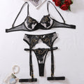 Sparkling female sexy perspective sheer floral embroidery breathable ultra-thin underwear four piece set