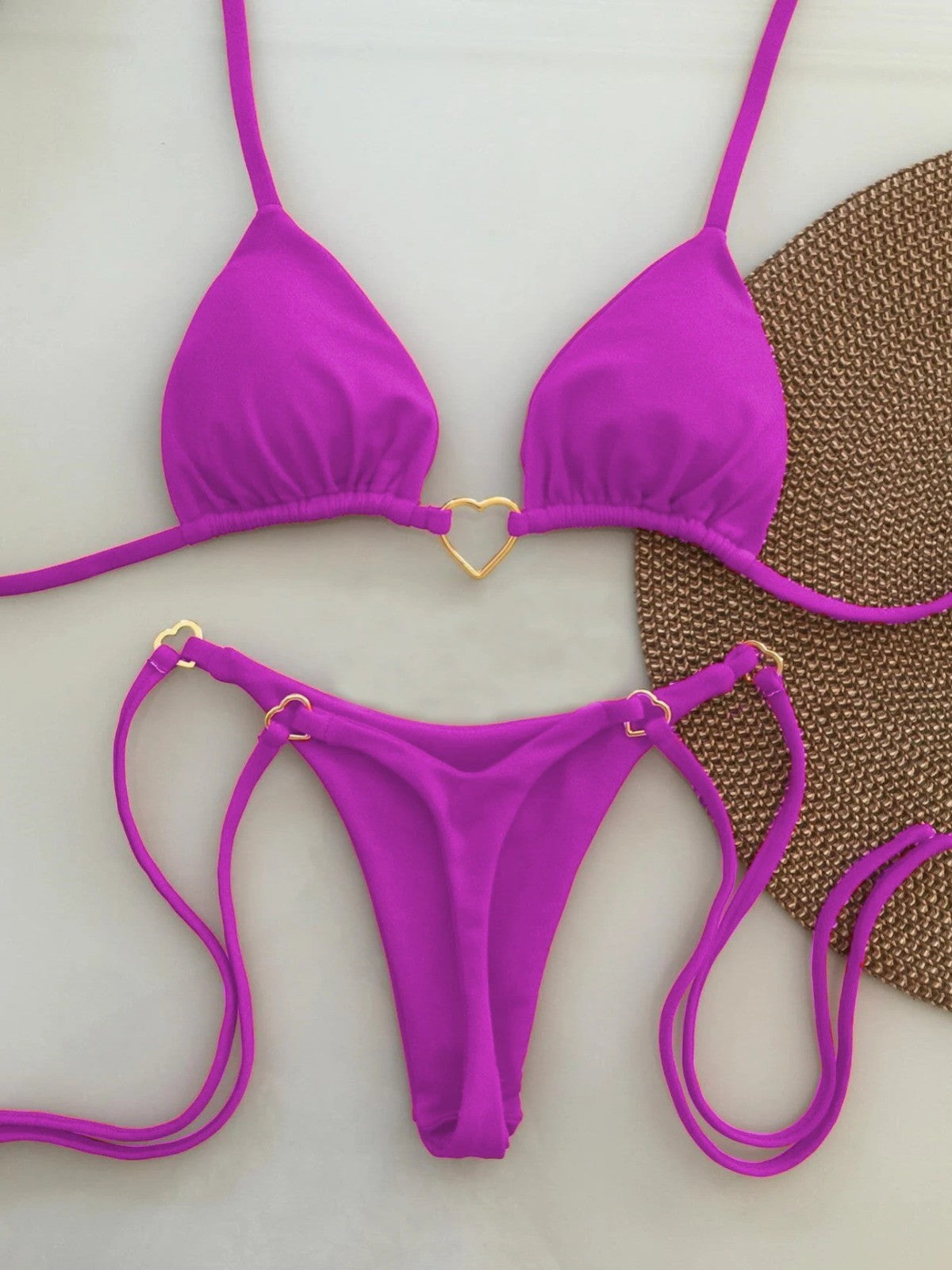Heart hanging neck gathering bikini