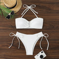 Solid color lace up bikini