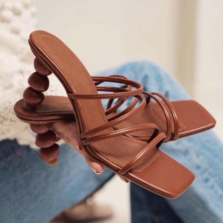 Simple Square Toe Straight Gourd High Heel Mules Women's Ball Ball Round Heel Sandals