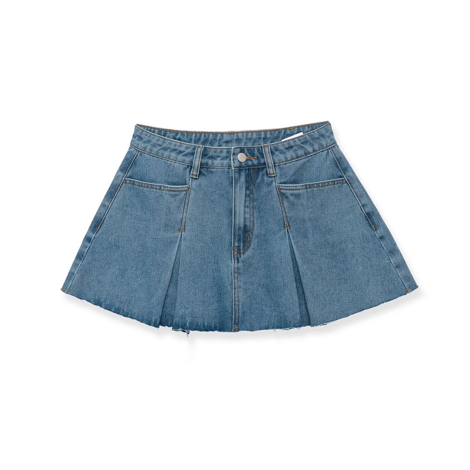 Spicy girl wide pleated and fringed denim shorts