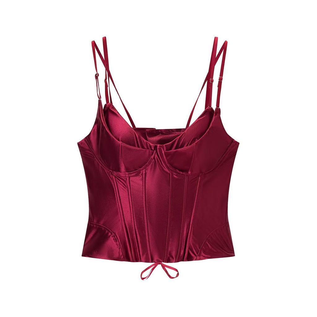 Tailored satin sleeveless camisole vest