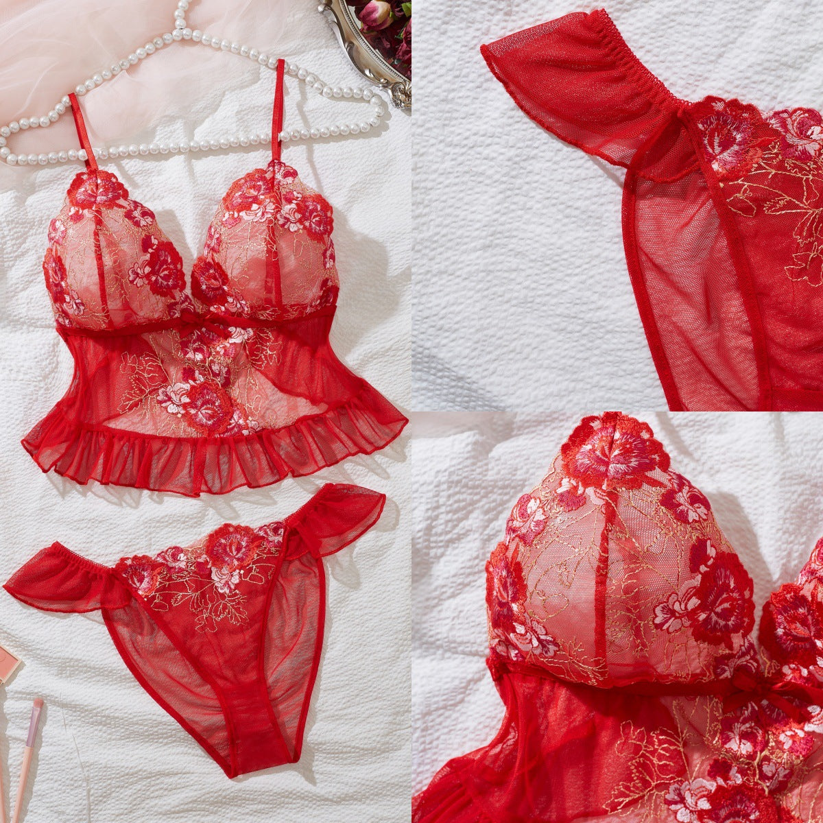 Lace soft cup camisole lingerie set