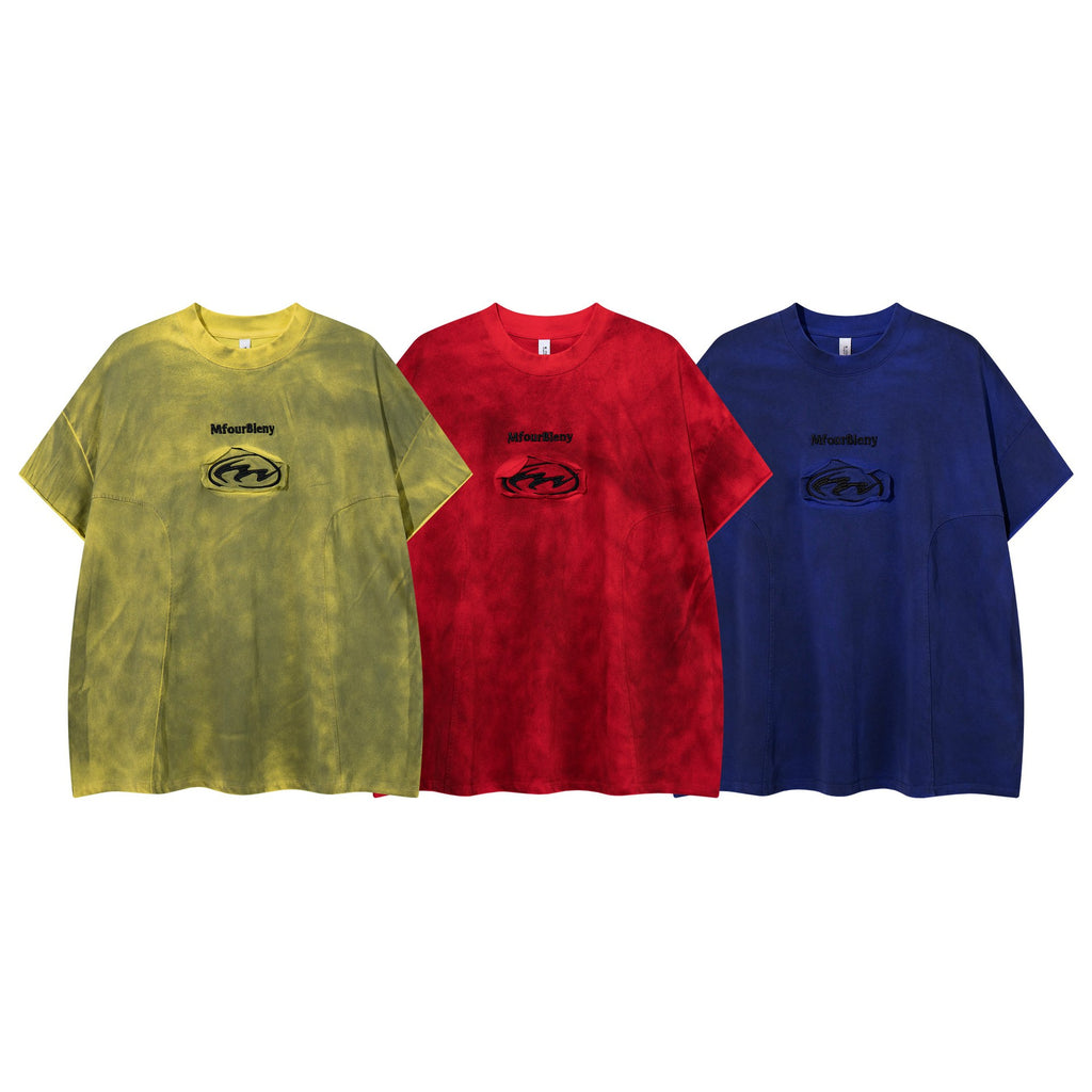 Tie dye embroidery to make old short sleeves
