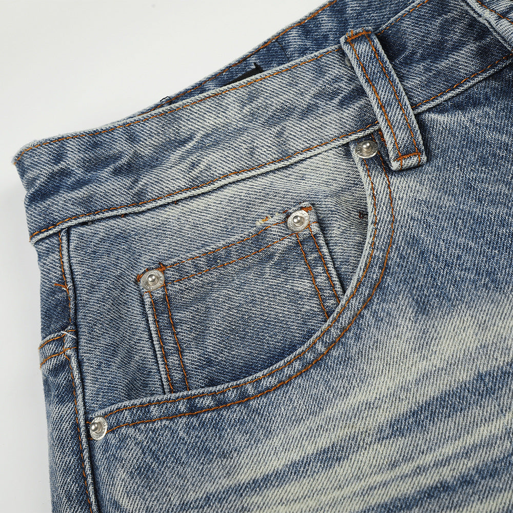 Used washed denim five quarter shorts