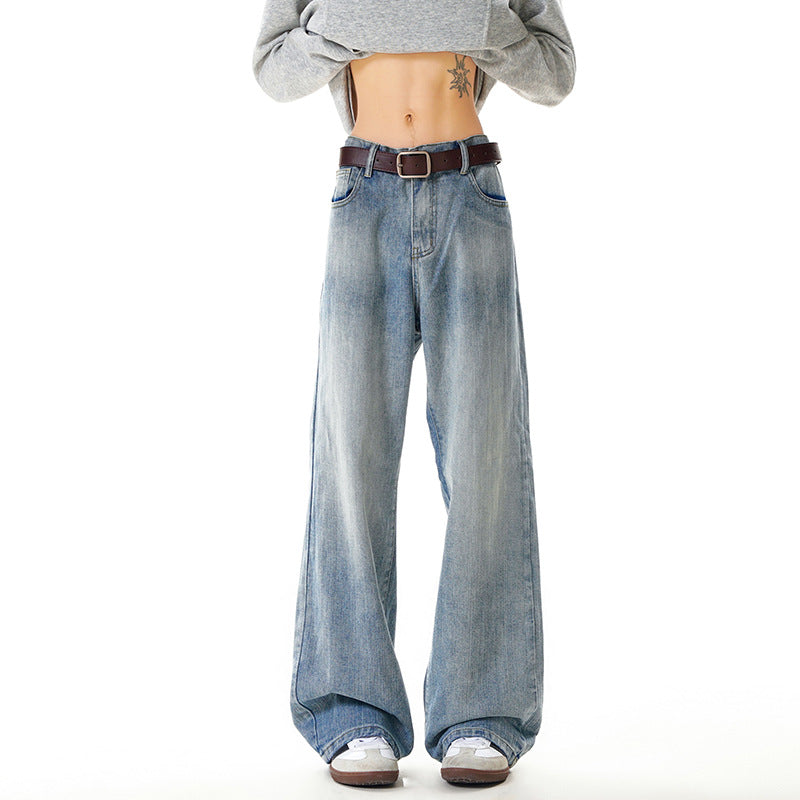 Street Style Washed Straight Leg Jeans Men
