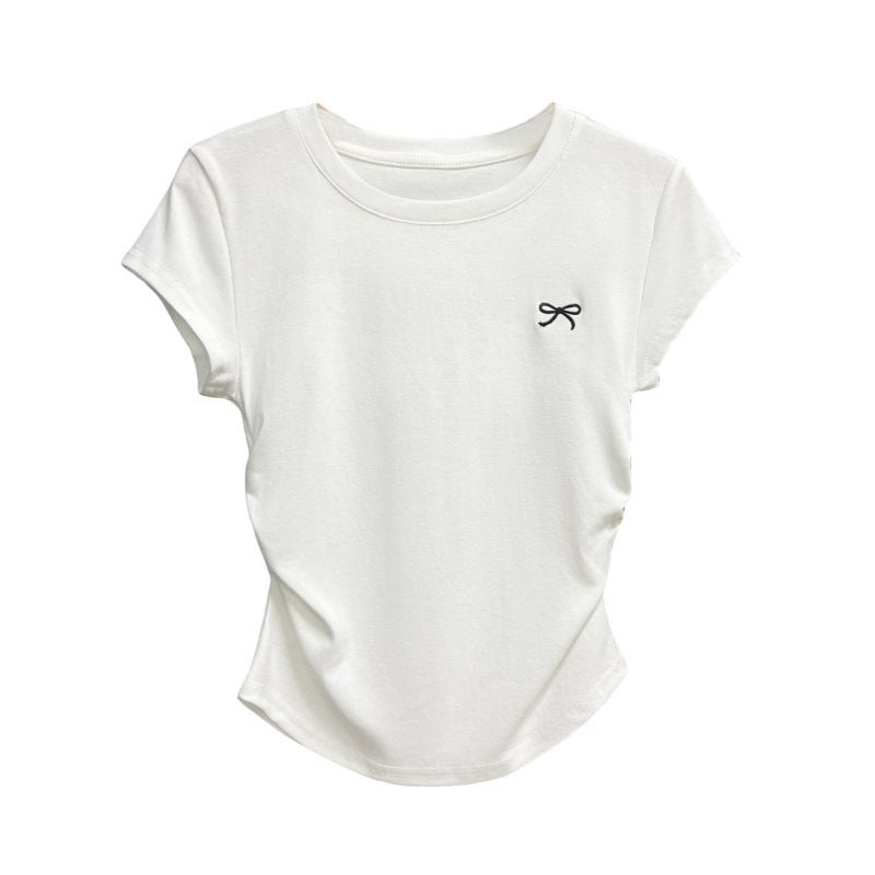 Round Neck Short Sleeve Inner Top Regular Shoulder Women's T-Shirt Fitted Upper Wear