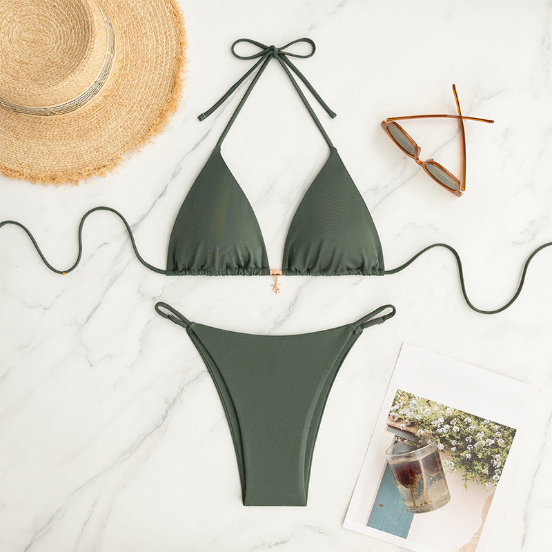 Solid color neck tie bikini