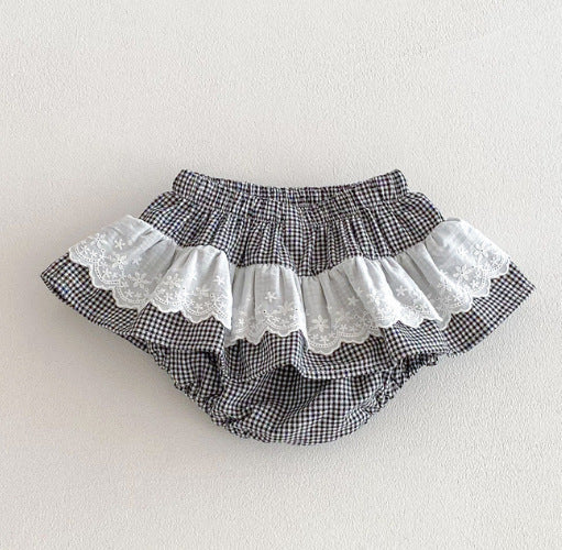 Girls' plaid lace pants