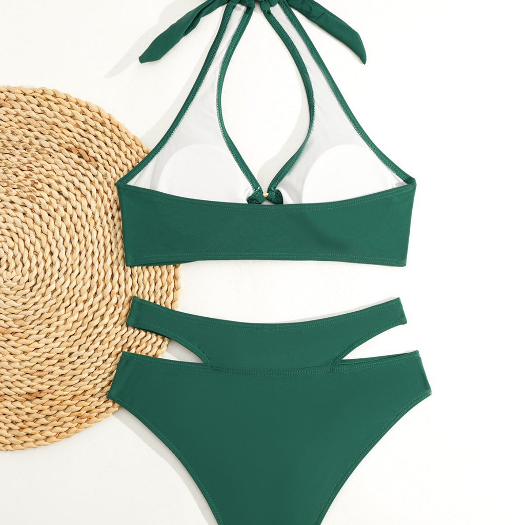 Solid color gathered chest bikini