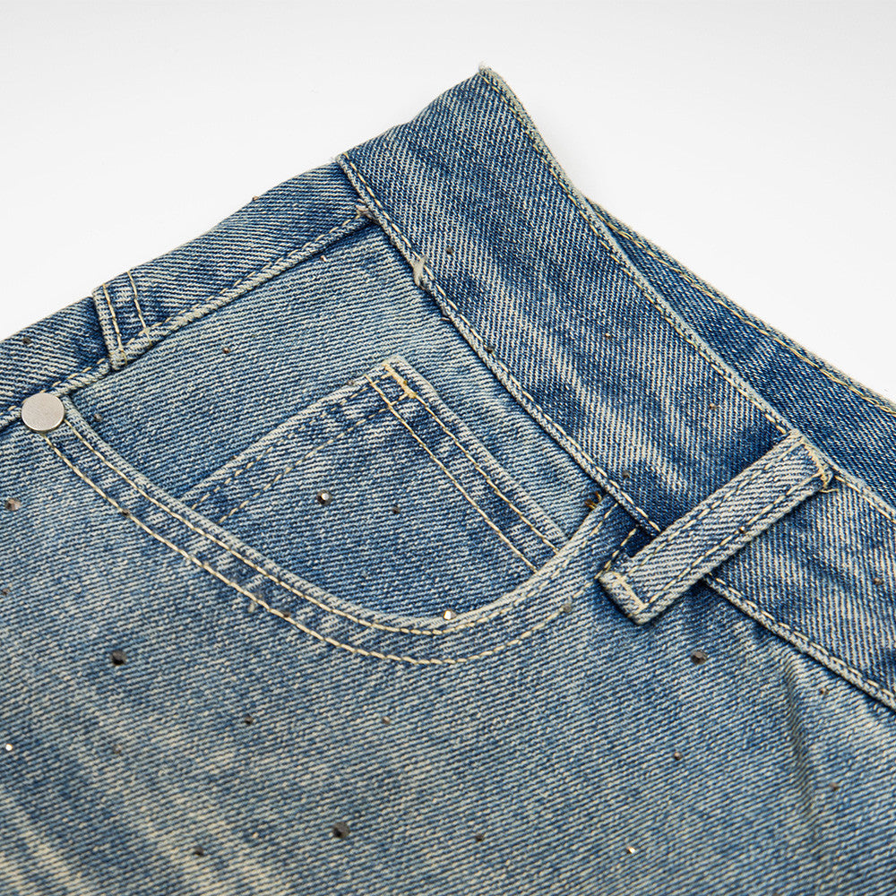 Hot stamping full print wide leg denim pants