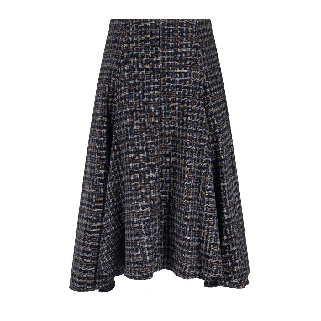 Wool Plaid Midi Skirt High Waist Drape Slimming A-Line Skirt College Style Women's Clothing