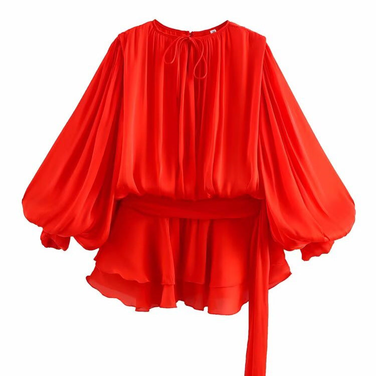 Pure Desire Wind Bubble Sleeve Ruffle Folded Dress