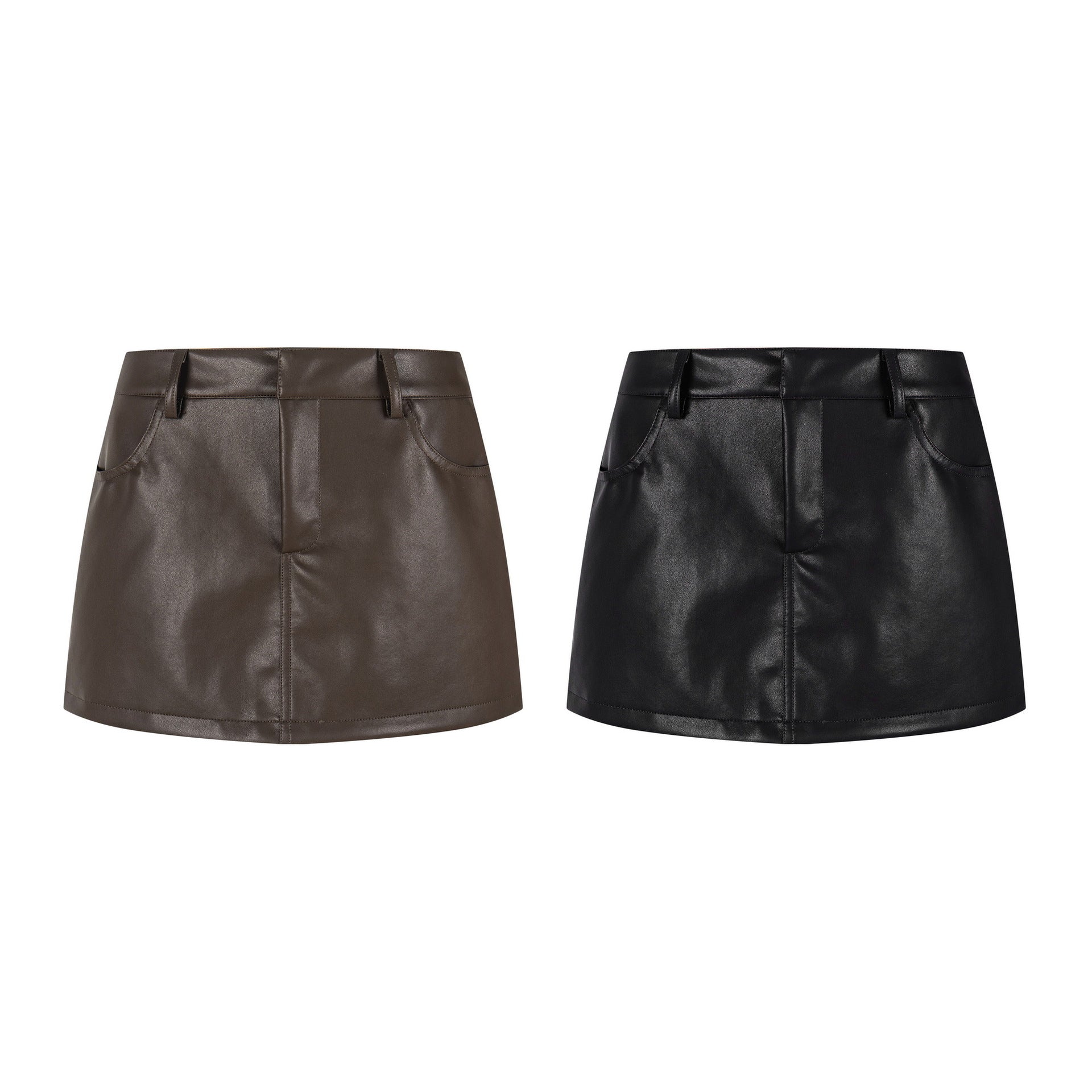Faux Leather Mini Skirt High Waist Slimming Anti-Flash Streetwear
