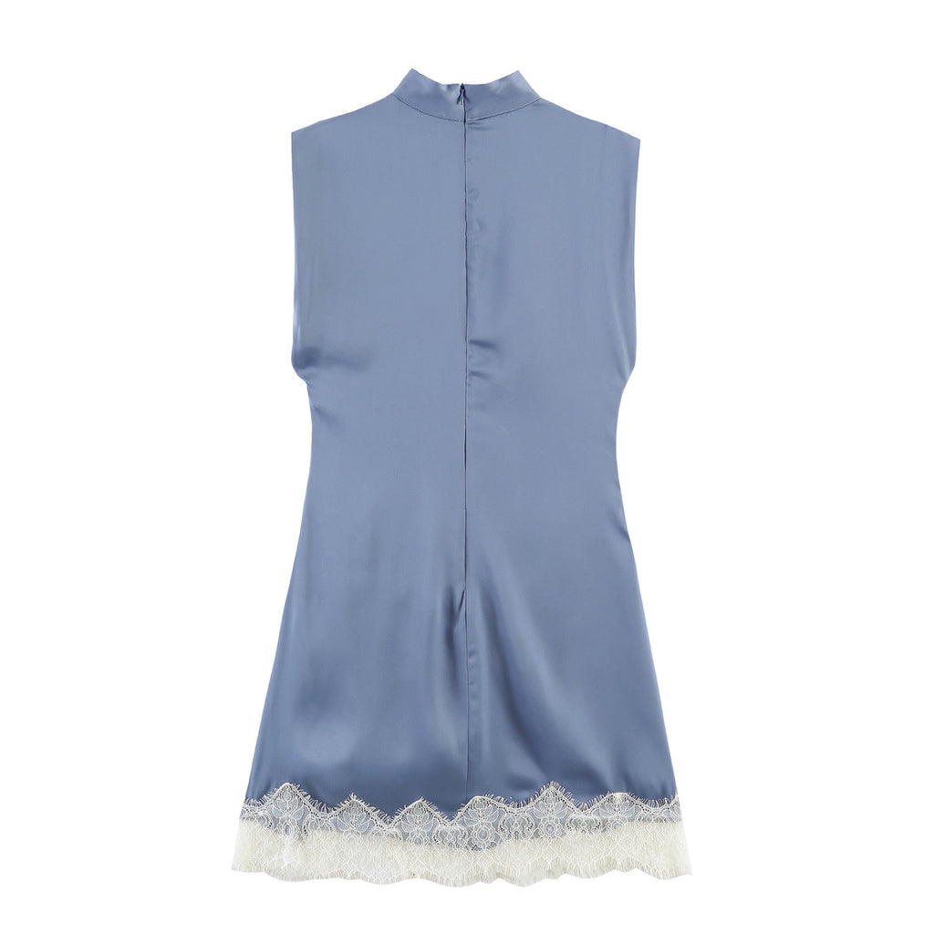 Lace Detail Satin Texture Dress