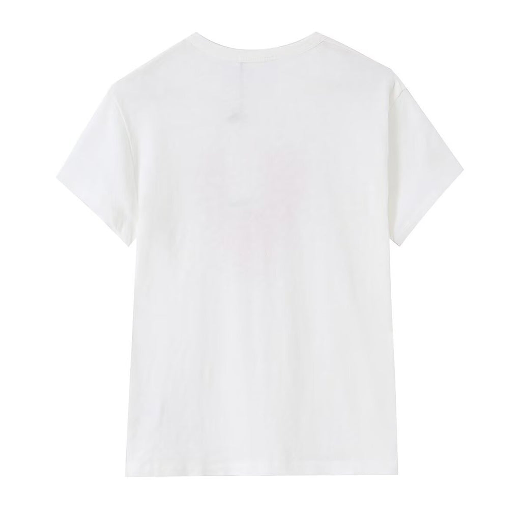 Simple heart-shaped printed short sleeved T-shirt