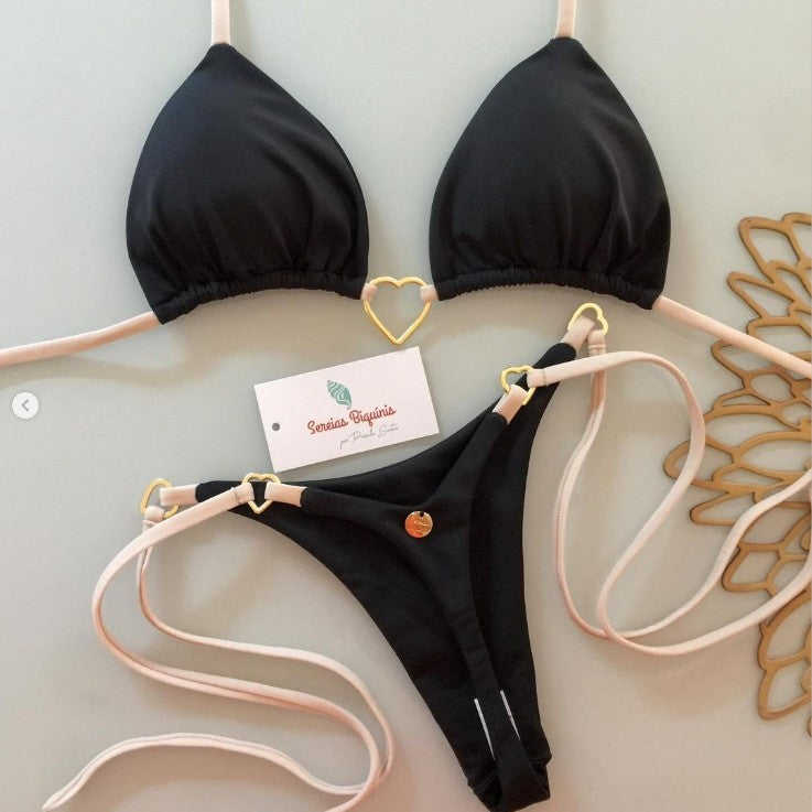 Heart hanging neck gathering bikini