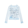 Girl Print Top Plaid Patchwork Wavy Edge Sweet Girl Style Long Sleeve Hoodie