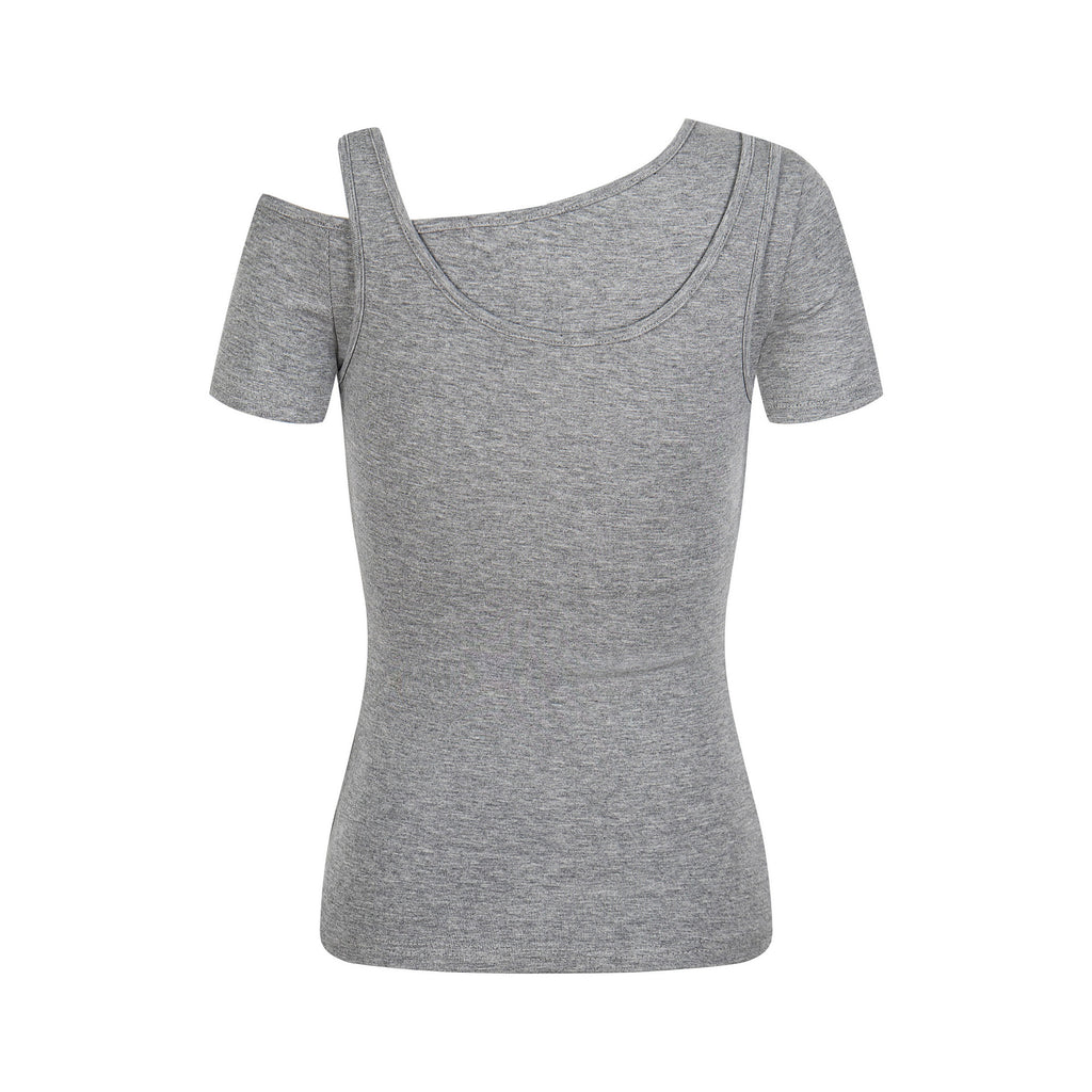 Women's Fake Two-Piece Slim Fit Casual Short Sleeve Minimalist Letter Print T-Shirt