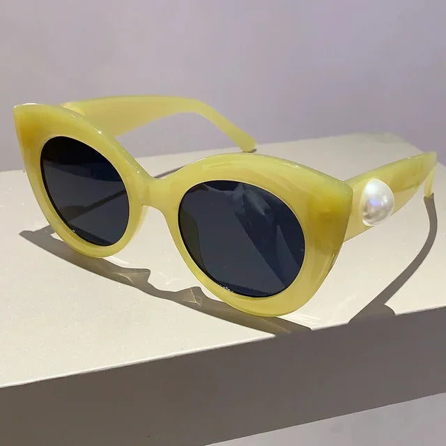 Cat's Eye Large Frame Sunglasses Candy Pearl Glasses Female