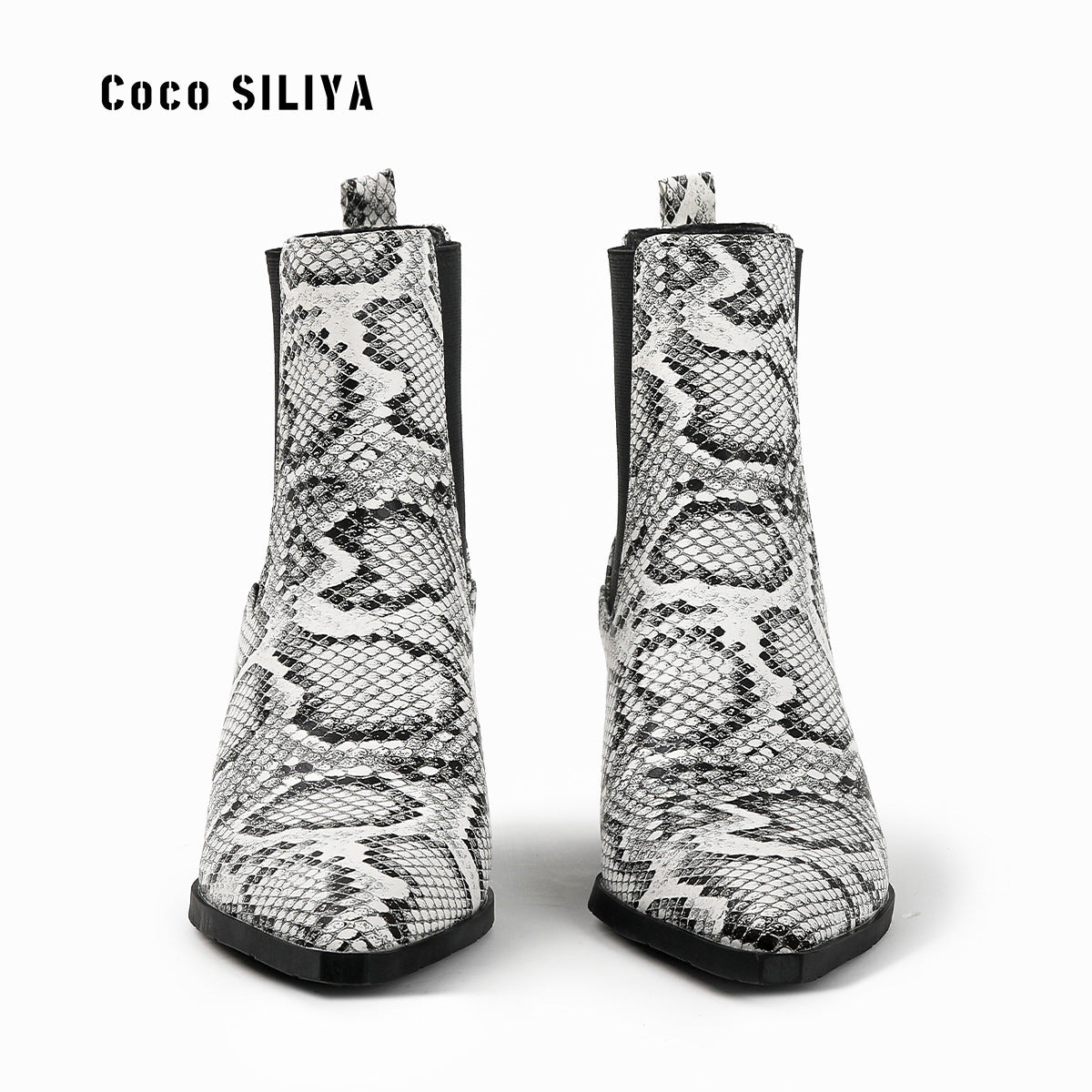 Women's Patterned Short Boots New Ankle Boots Autumn And Winter Thick Heels Pointed Toes Large Martin Boots
