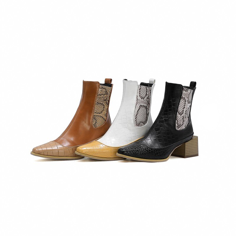 New retro women's boots snake print short boots sole tube western cowboy Martin boots thick heel personality large size