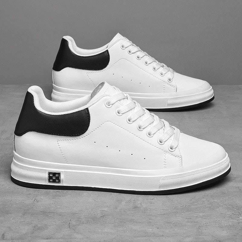 Men's Low-top Leather Sneakers with Thick Sole and Inner Height Increase