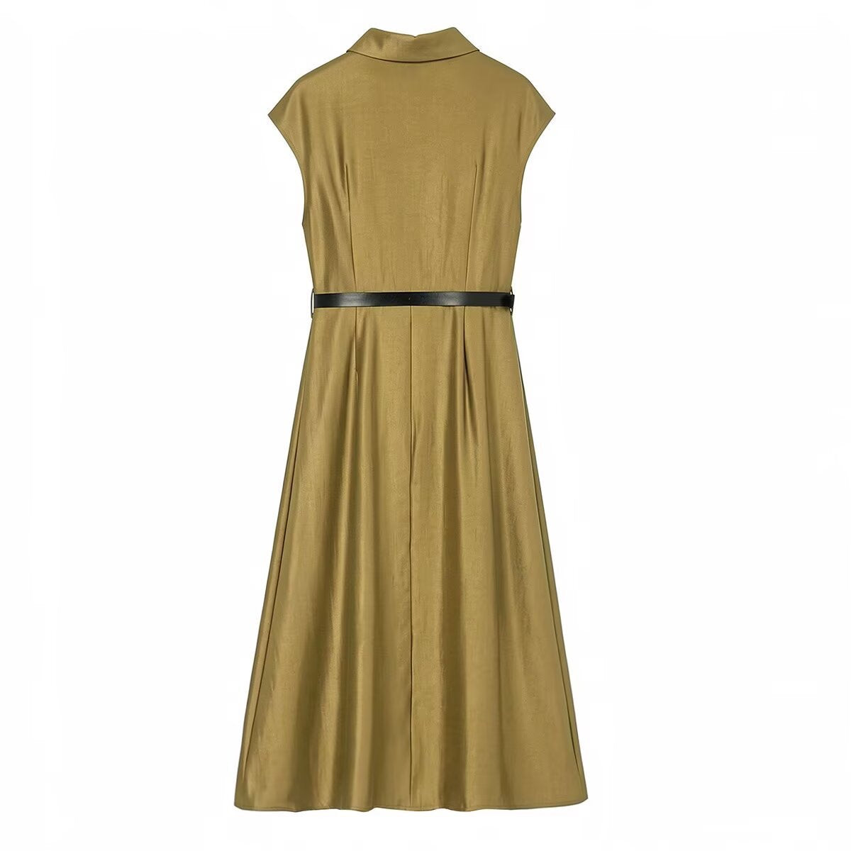 Elegant waist with waistband sleeveless dress