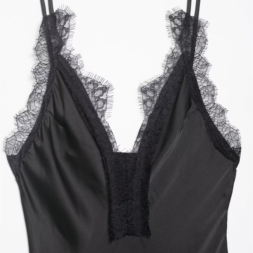 French retro style lace patchwork camisole dress