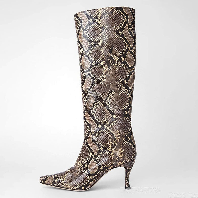 pop design autumn winter motorcycle boots shoes women print leather knee high boots sexy high heels platform riding boots woman