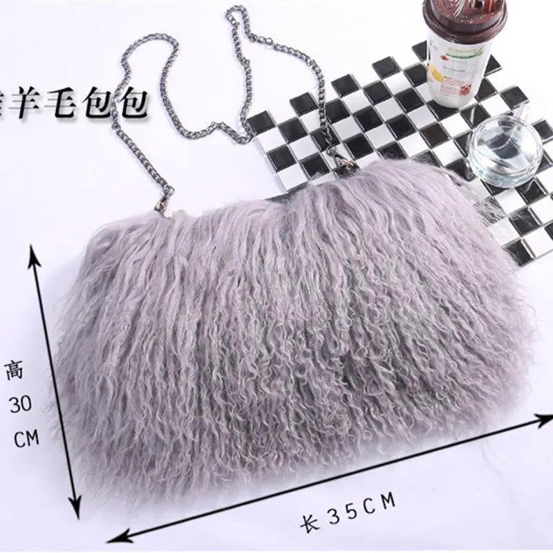 Soft Real Fur wool Chain Shoulder Bag for Women Designer Purses and Handbags Women's Party Clutch Crossbody Bag High Quality