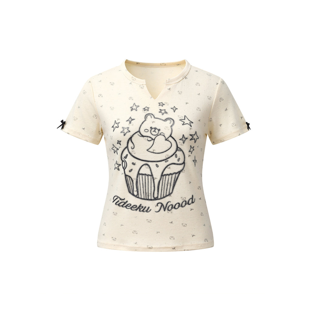 Loose Round Neck Short Sleeve Women's Top with Graffiti Print