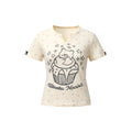 Loose Round Neck Short Sleeve Women's Top with Graffiti Print
