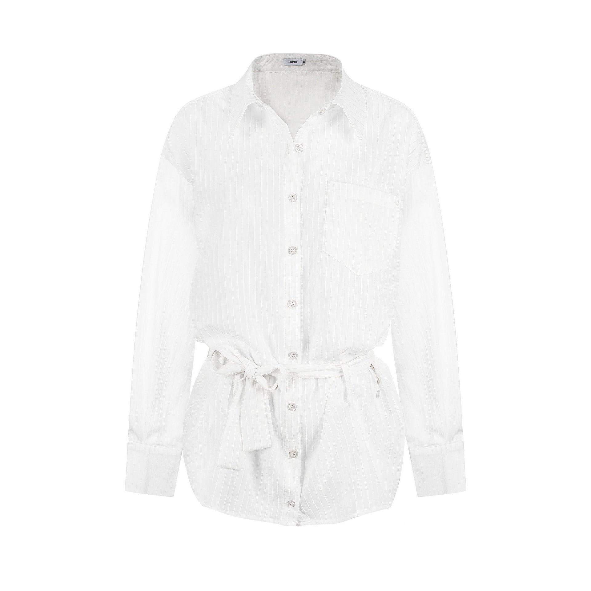 Belted Fitted Stripe Shirt Loose Slimming Sun Protection Top Date Outfit