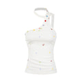 Single Shoulder Strap Crop Top for Women, Digital Print Button Detail Fitted Slimming Top