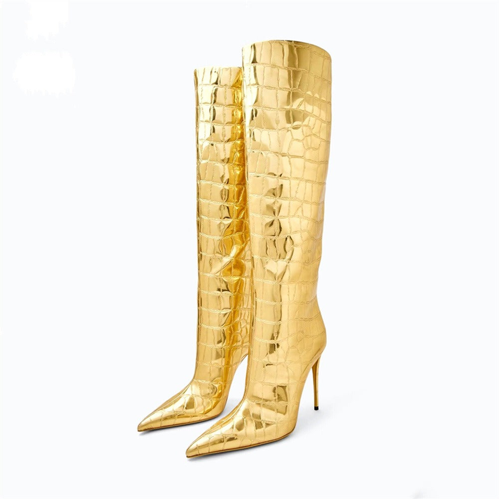 Pointed thin heel leopard print long boots for women's fashionable and sexy high boots for women's shoes