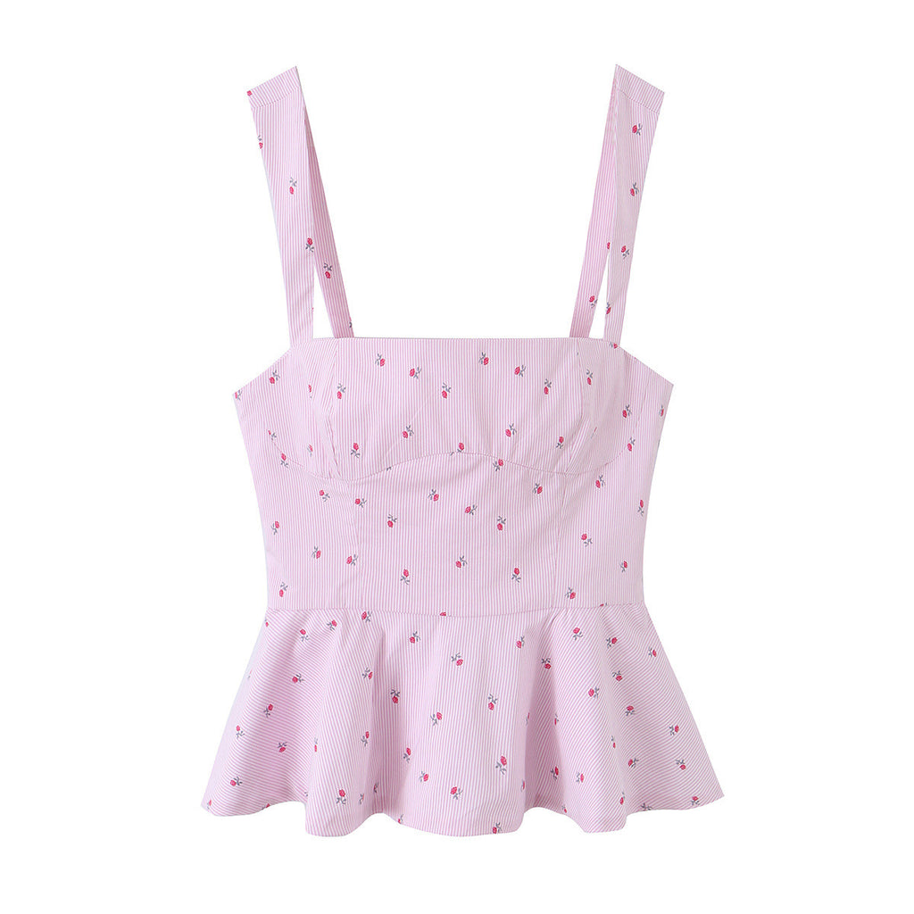 Sweet and spicy striped flower tight corset top