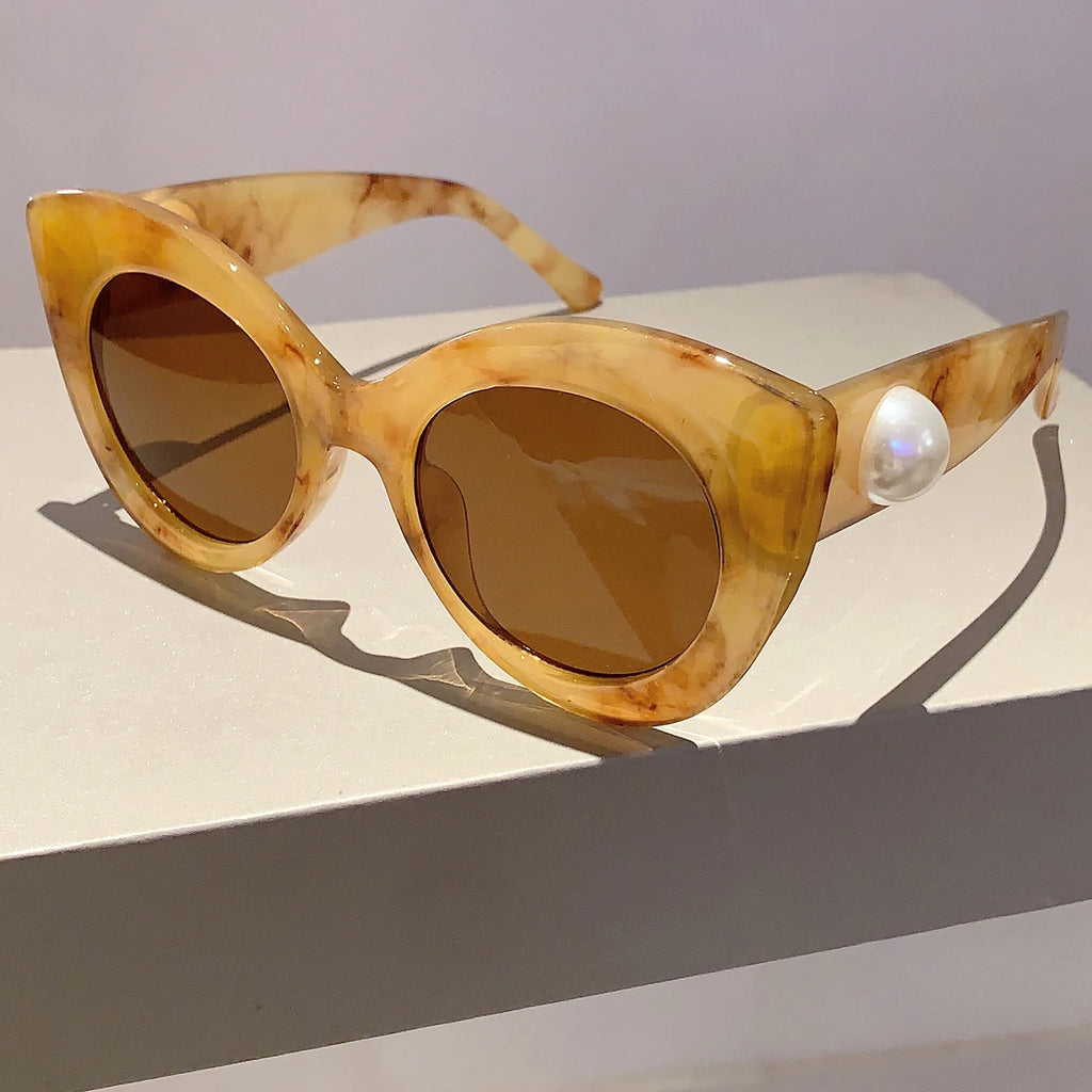 Cat's Eye Large Frame Sunglasses Candy Pearl Glasses Female
