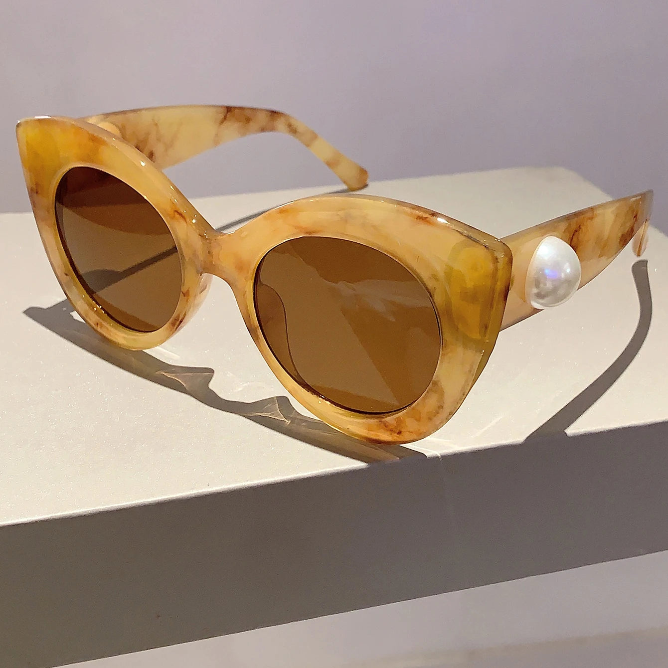 Cat's Eye Large Frame Sunglasses Candy Pearl Glasses Female