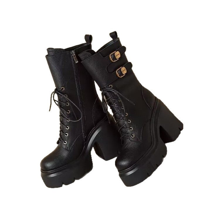 Women's Martin boots with thick sole and height increasing midsole