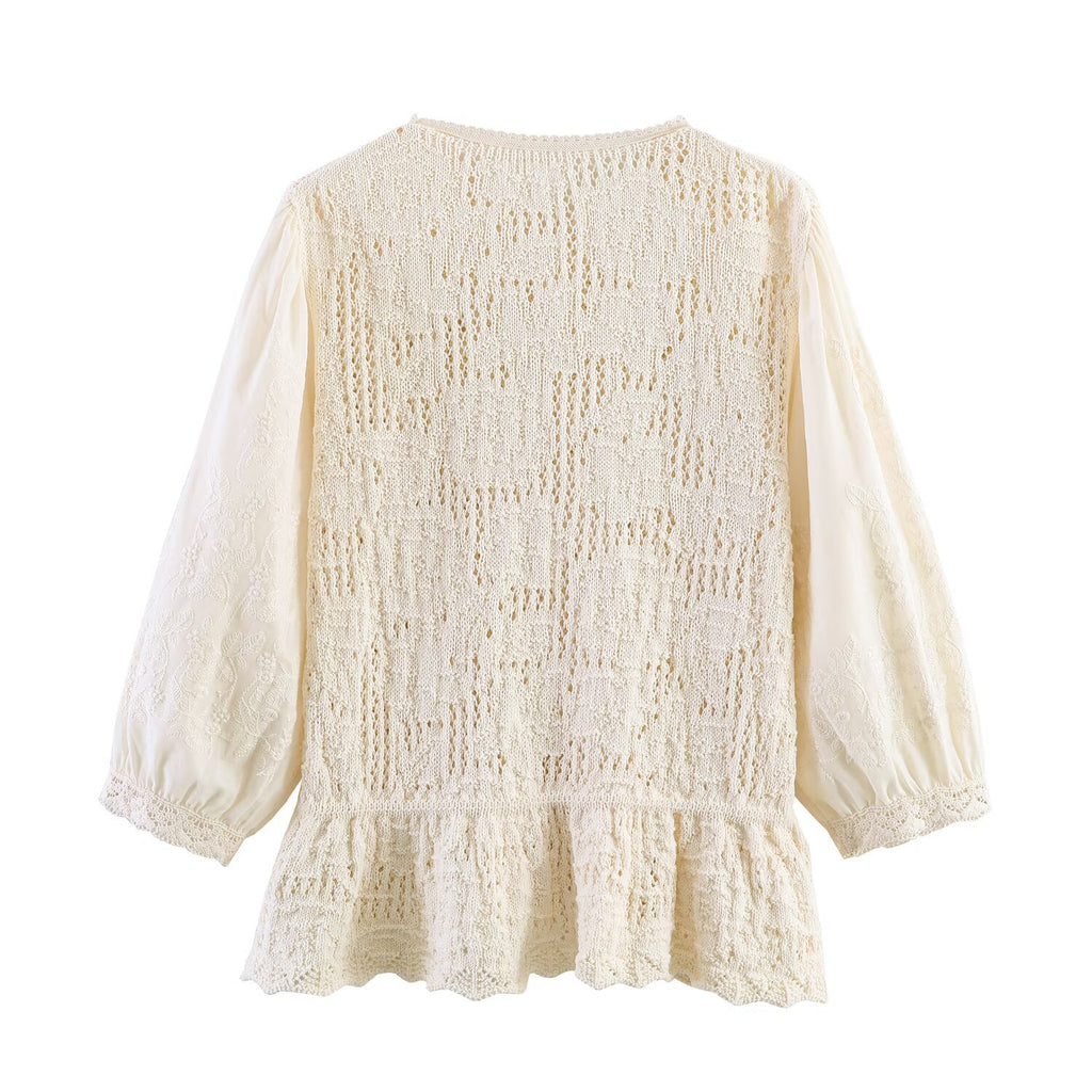 Romantic style patchwork knitted jacket