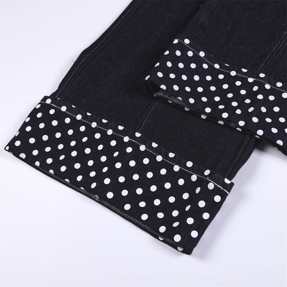 Cartoon embroidery polka dot denim pants