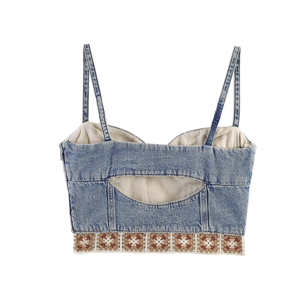 Splicing top+loose jeans set
